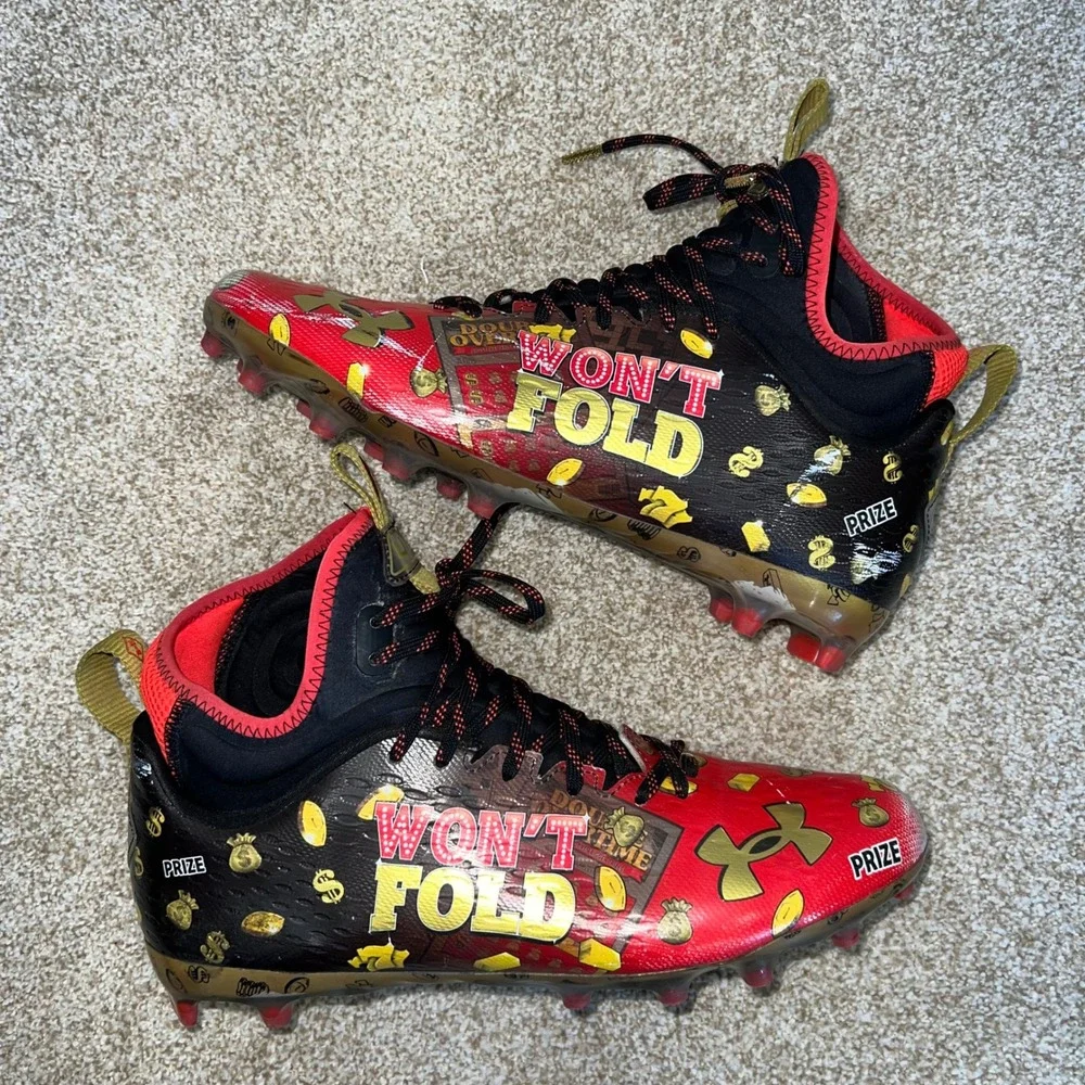 Under‎ Armour Spotlight MC LE Jackpot Football Cleats Men's Size 10.5 Red Gold